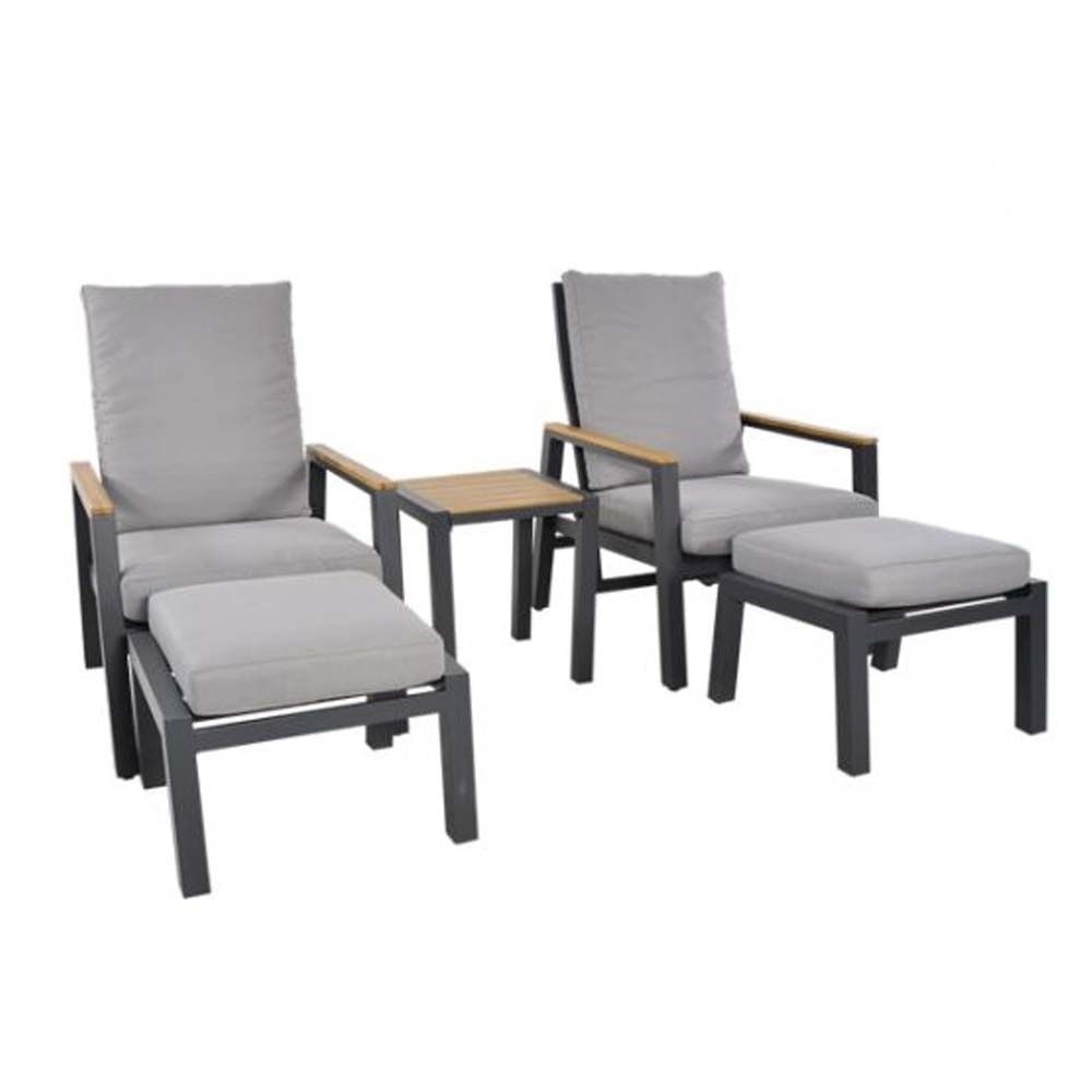 Coda Charcoal lounge balkonset - verstelbaar 2 personen | aluminium + polywood | grijs | 5-delig afbeelding