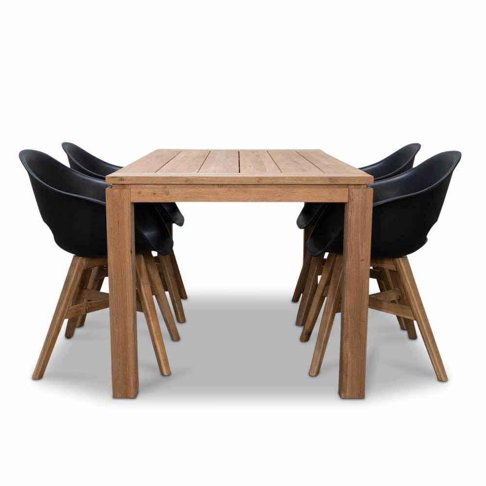 Eton/Karlstad zwart dining tuinset 5-delig | teakhout | 160cm