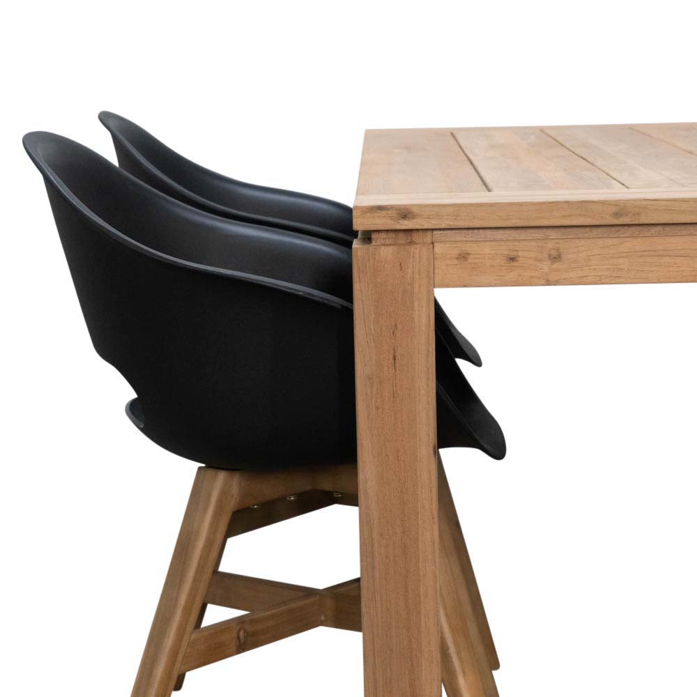 Eton/Karlstad zwart dining tuinset 5-delig | teakhout | 160cm