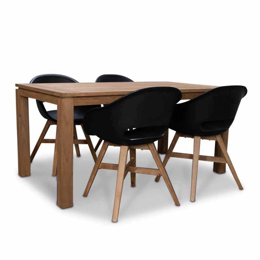 Eton/Karlstad zwart dining tuinset 5-delig | teakhout | 160cm