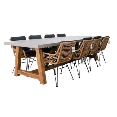 Veltis/Carlos antraciet dining tuinset | 8 personen | betonlook | 300cm