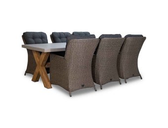 Norwich/Madrid Ash Grey dining tuinset | 6 personen | betonlook + wicker | 250cm