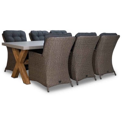 Norwich/Madrid Ash Grey dining tuinset | 6 personen | betonlook + wicker | 250cm
