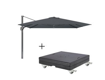 Challenger T¹ zweefparasol - premium doek | 350x350cm met Modena parasolvoet 150kg | Faded Black