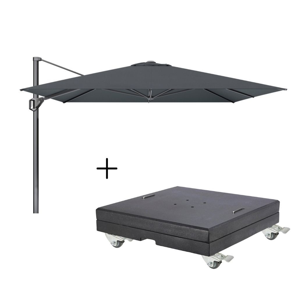 Challenger T¹ zweefparasol - premium doek | 350x350cm met Modena parasolvoet 150kg | Faded Black