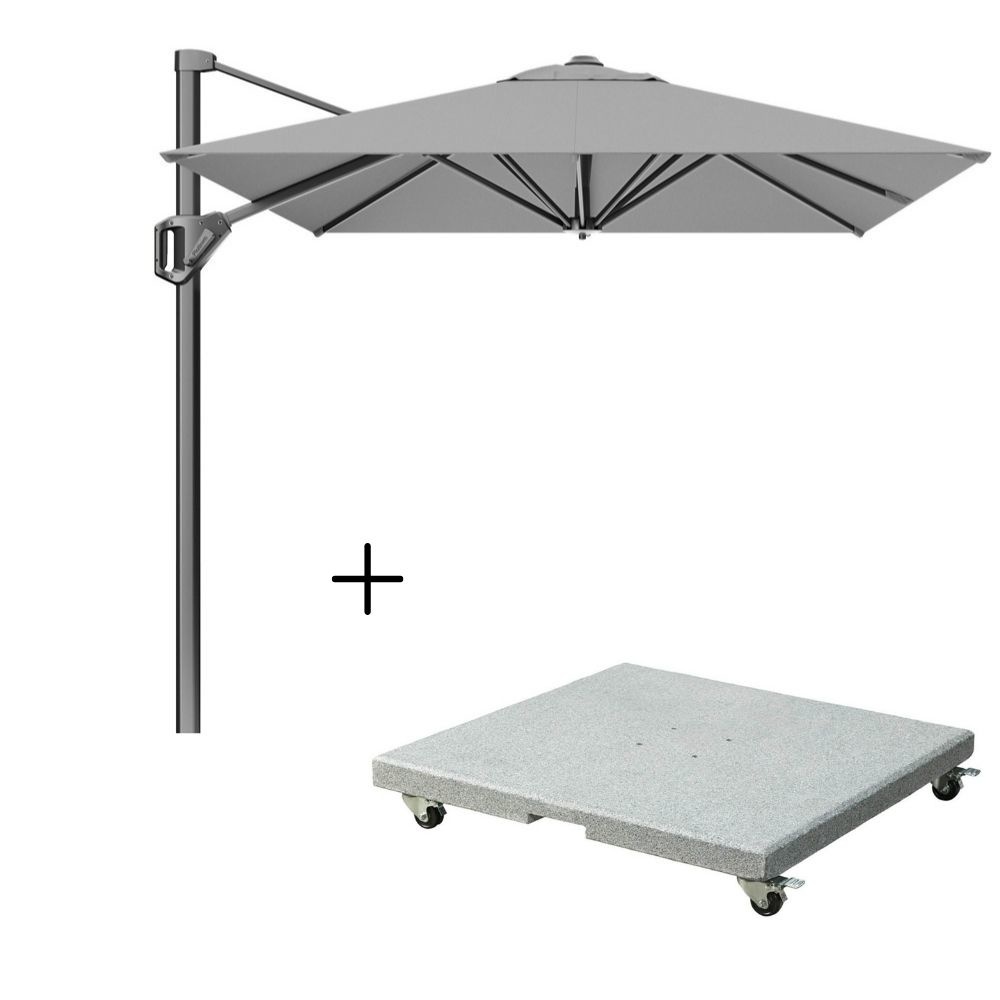 Voyager T¹ zweefparasol | 250x250cm met Salerno parasolvoet 90kg | grijs afbeelding