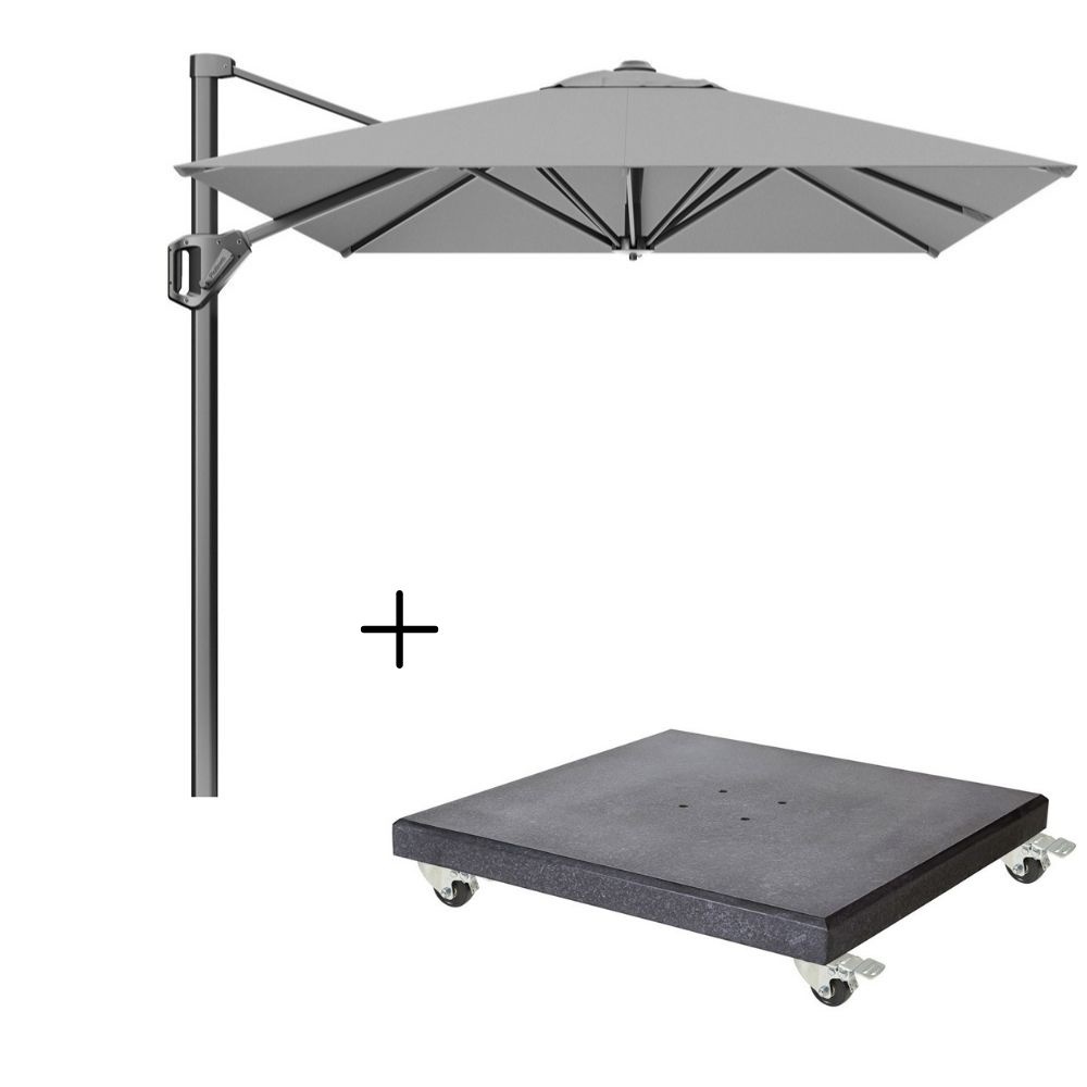 Voyager T¹ zweefparasol | 250x250cm met Modena parasolvoet 90kg | grijs afbeelding