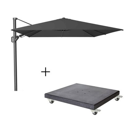 Challenger T² zweefparasol - premium doek | 350x260cm met Modena parasolvoet 120kg | Faded Black