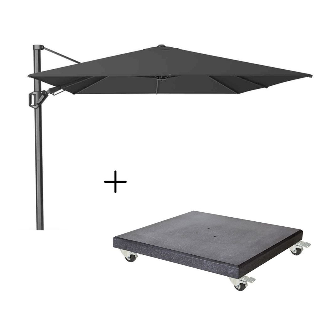 Challenger T² zweefparasol - premium doek | 350x260cm met Modena parasolvoet 120kg | Faded Black afbeelding