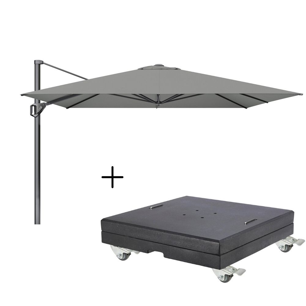 Challenger T¹ zweefparasol - premium doek | 350x350cm met Modena parasolvoet 150kg  | Manhattan