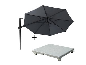Challenger T² zweefparasol | Ø350cm rond met Salerno parasolvoet 90kg | antraciet