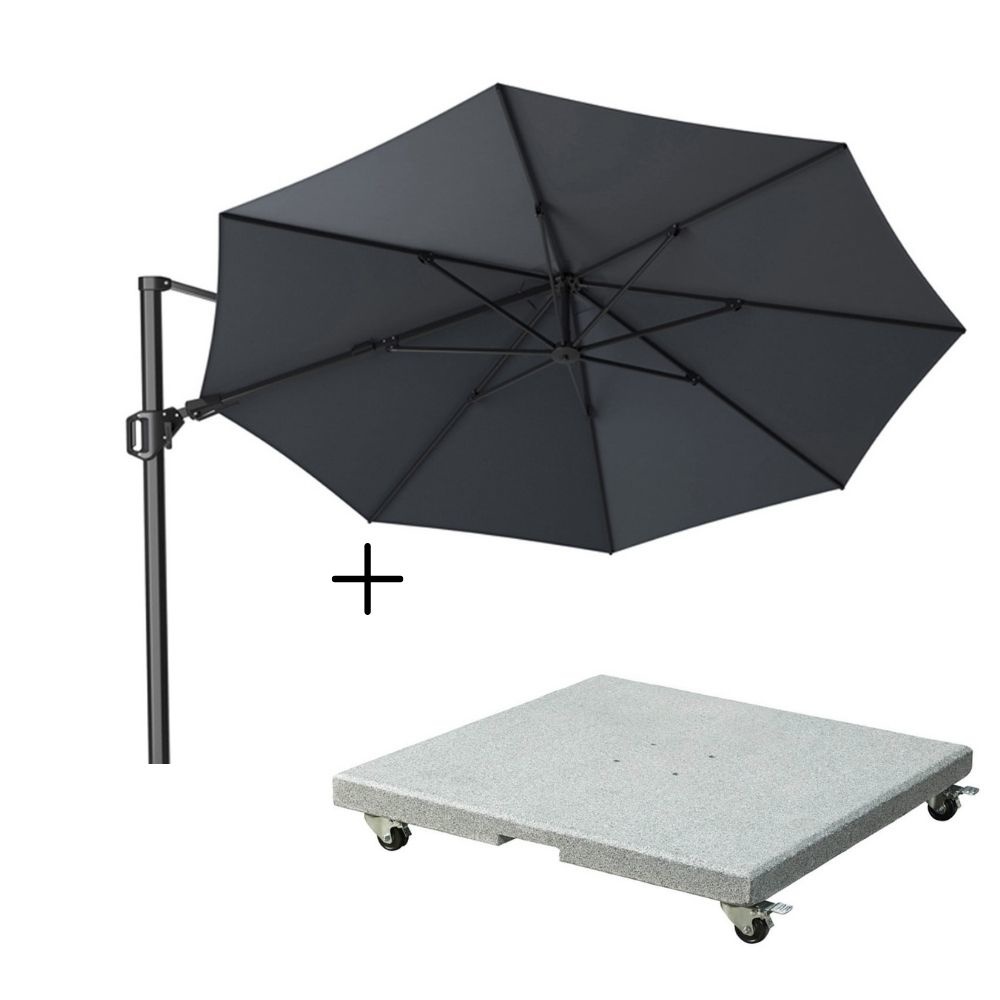 Challenger T² zweefparasol | Ø350cm rond met Salerno parasolvoet 90kg | antraciet afbeelding