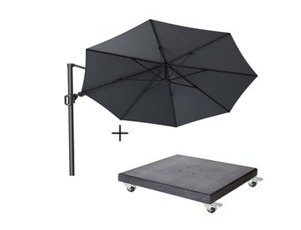Challenger T² zweefparasol | Ø350cm rond met Modena parasolvoet 90kg | antraciet