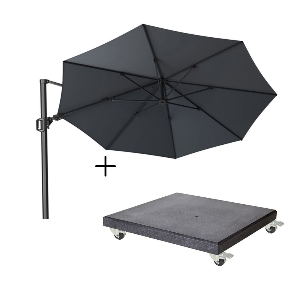 Challenger T² zweefparasol | Ø350cm rond met Modena parasolvoet 90kg | antraciet afbeelding