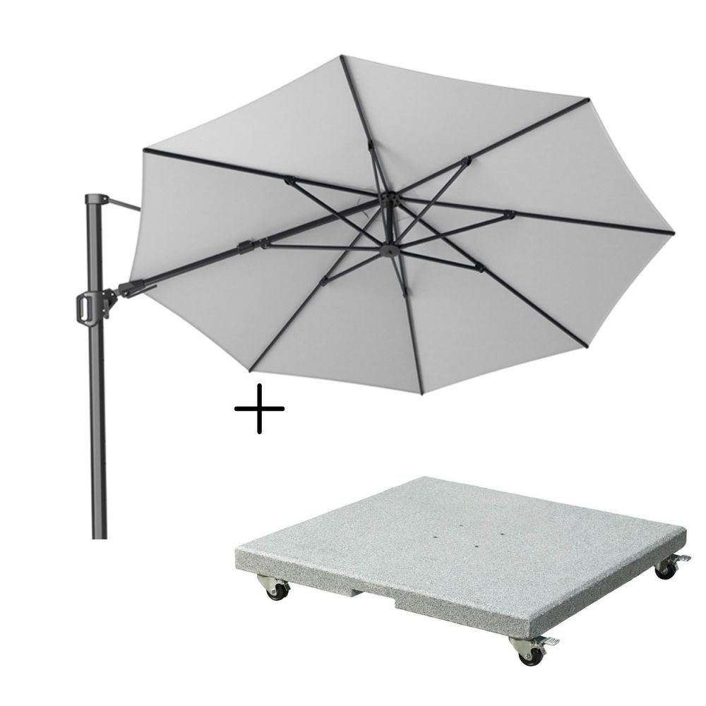 Challenger T² zweefparasol | Ø350cm rond met Salerno parasolvoet 90kg | wit afbeelding