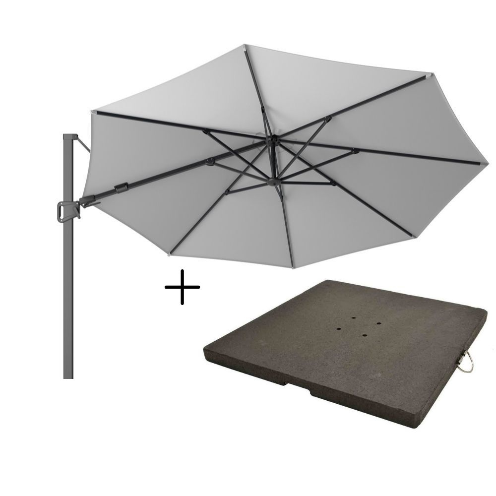 Milano zweefparasol | Ø350cm rond met parasolvoet 90kg | Light Grey