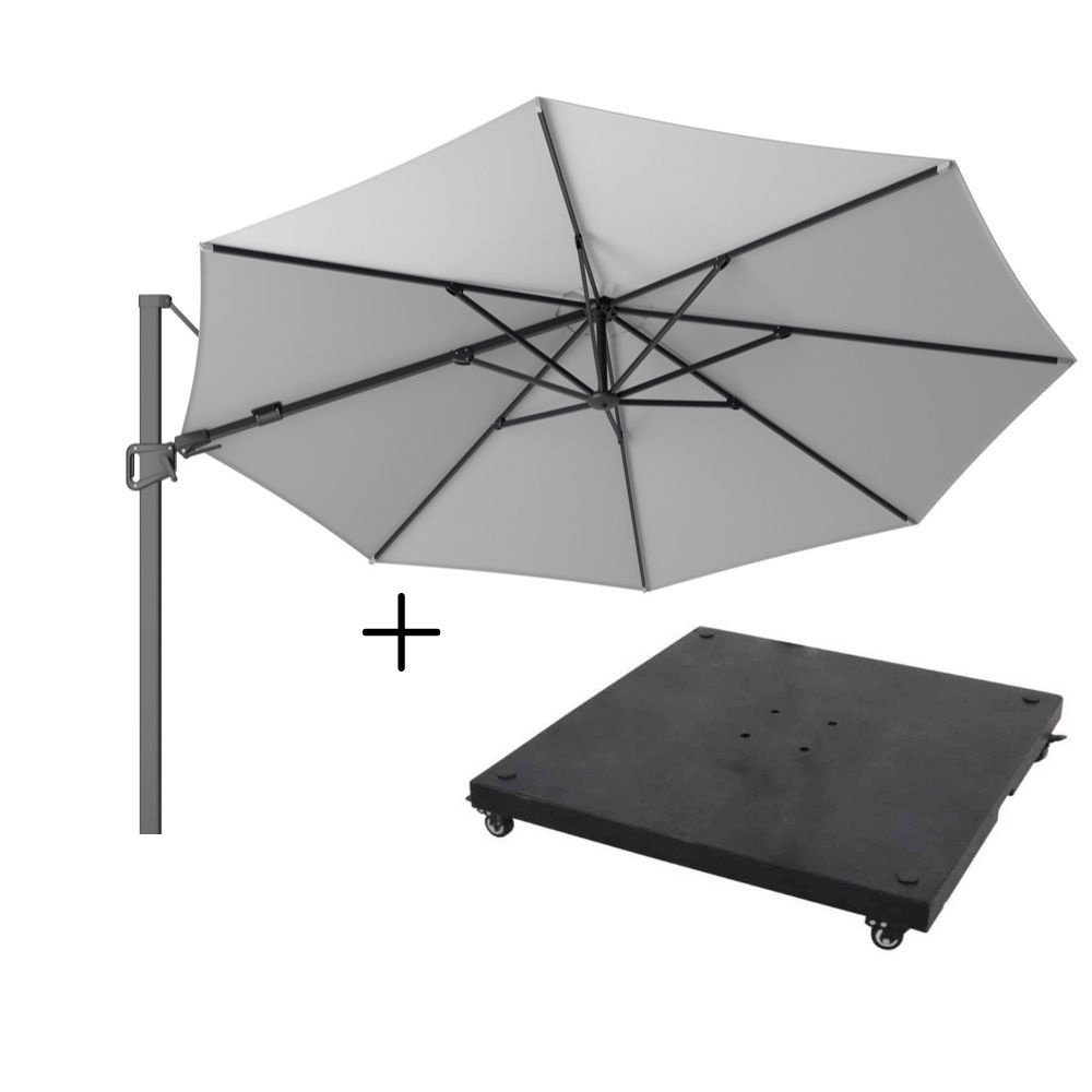 Milano zweefparasol | Ø350cm rond met parasolvoet 90kg | Light Grey