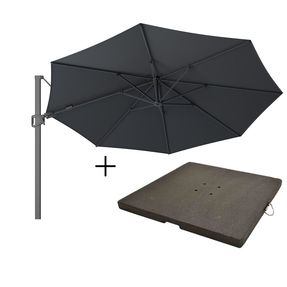 Milano zweefparasol Ø3,5 antraciet + parasolvoet granietplaat 90kg