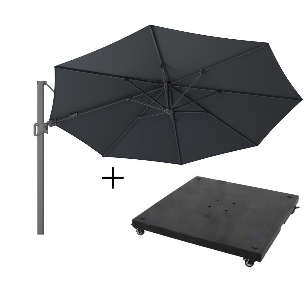 Milano zweefparasol | Ø350cm rond met parasolvoet 90kg | antraciet