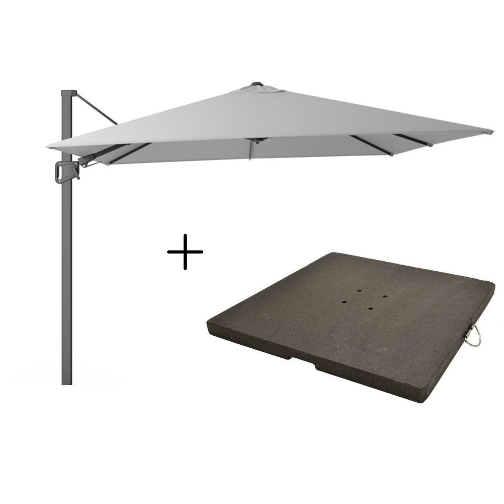 Milano zweefparasol 300x300cm Light Grey + parasolvoet granietplaat 90kg