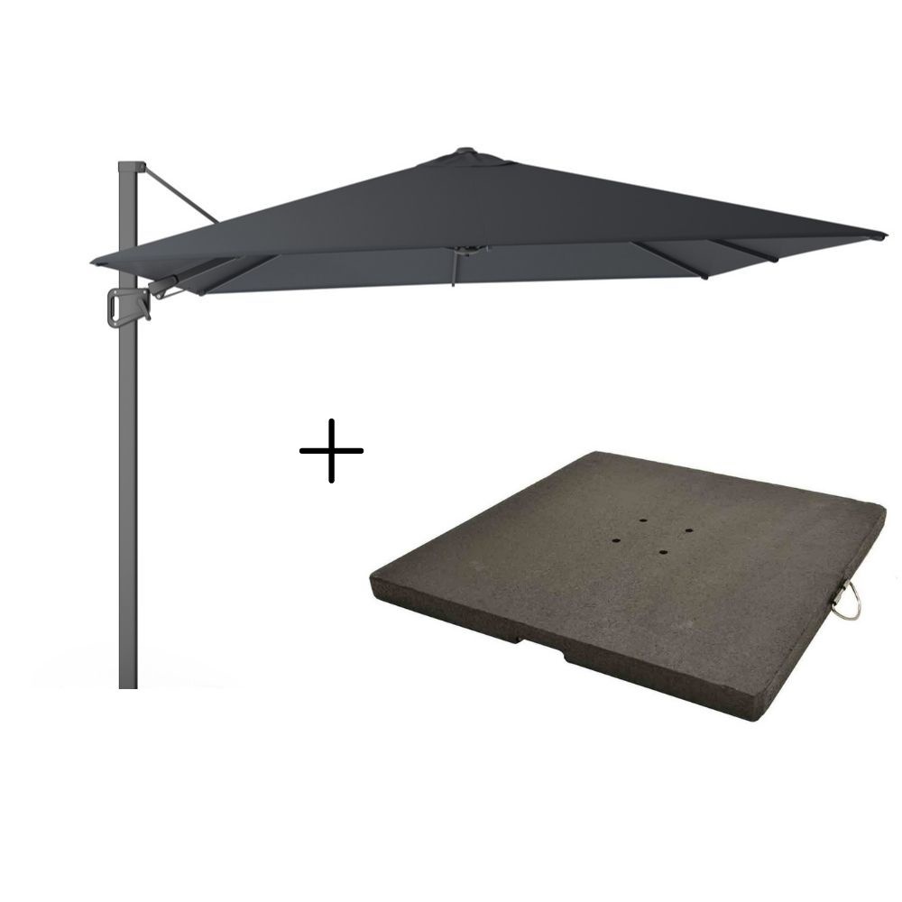Milano zweefparasol 300x300cm antraciet + parasolvoet granietplaat 90kg