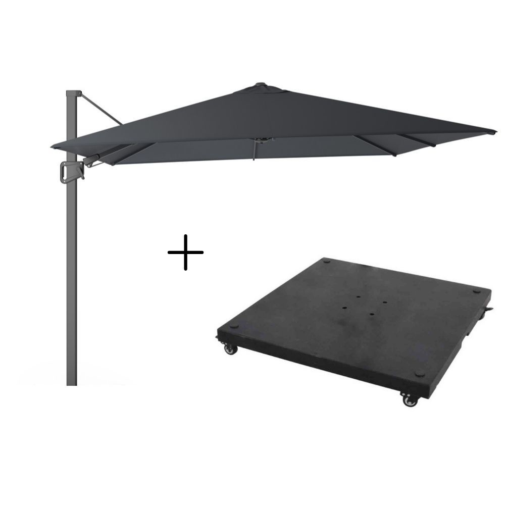 Milano zweefparasol 300x300cm antraciet + parasolvoet granietplaat 90 kg met wieltjes
