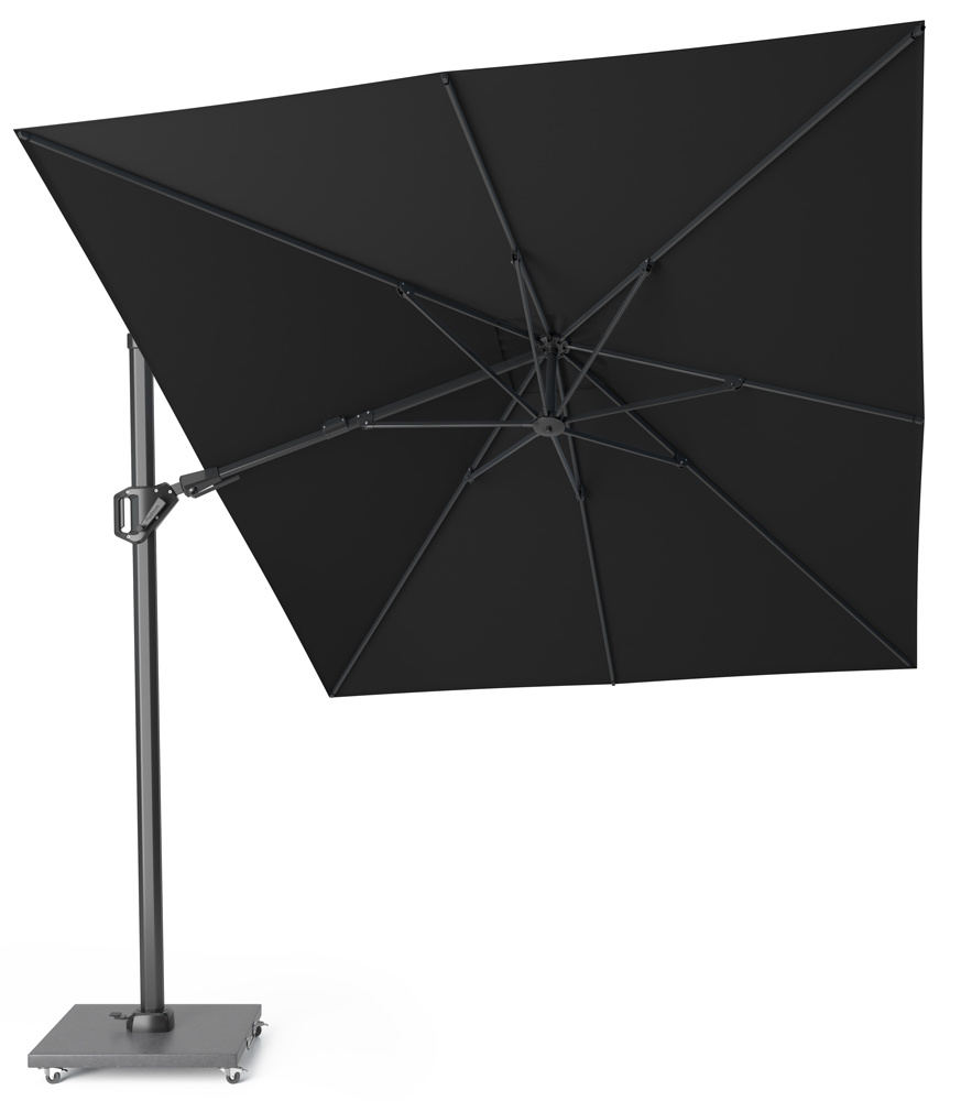 Challenger T² zweefparasol - premium doek | 350x260cm met Modena parasolvoet 120kg | Faded Black