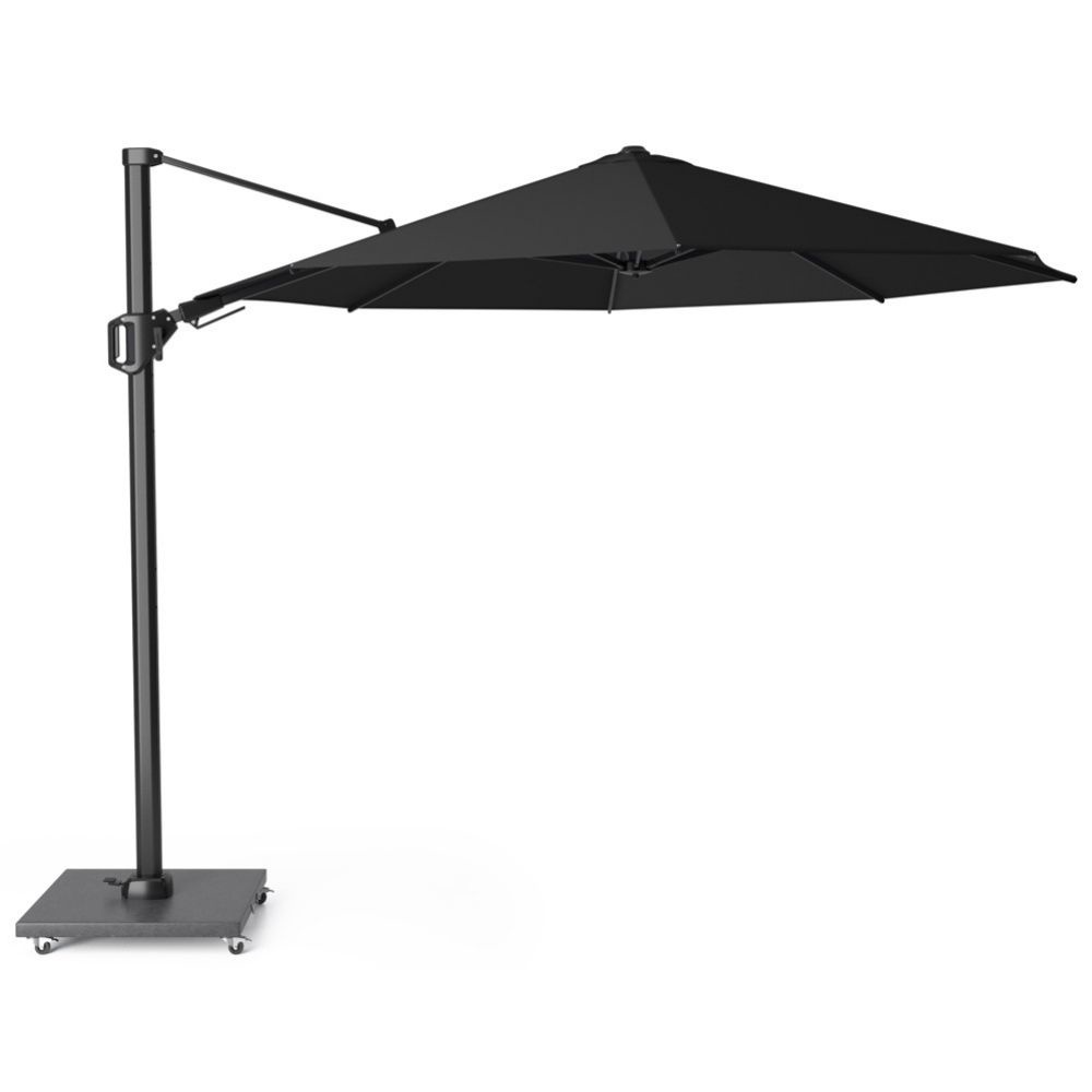 Challenger T² zweefparasol Ø350cm rond zwart + Premium Salerno parasolvoet 90kg