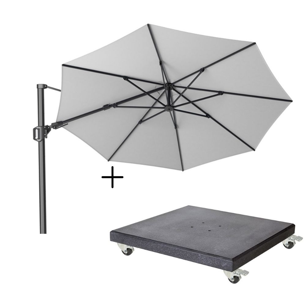 Challenger T² zweefparasol | Ø350cm rond met Modena parasolvoet 90kg | wit afbeelding