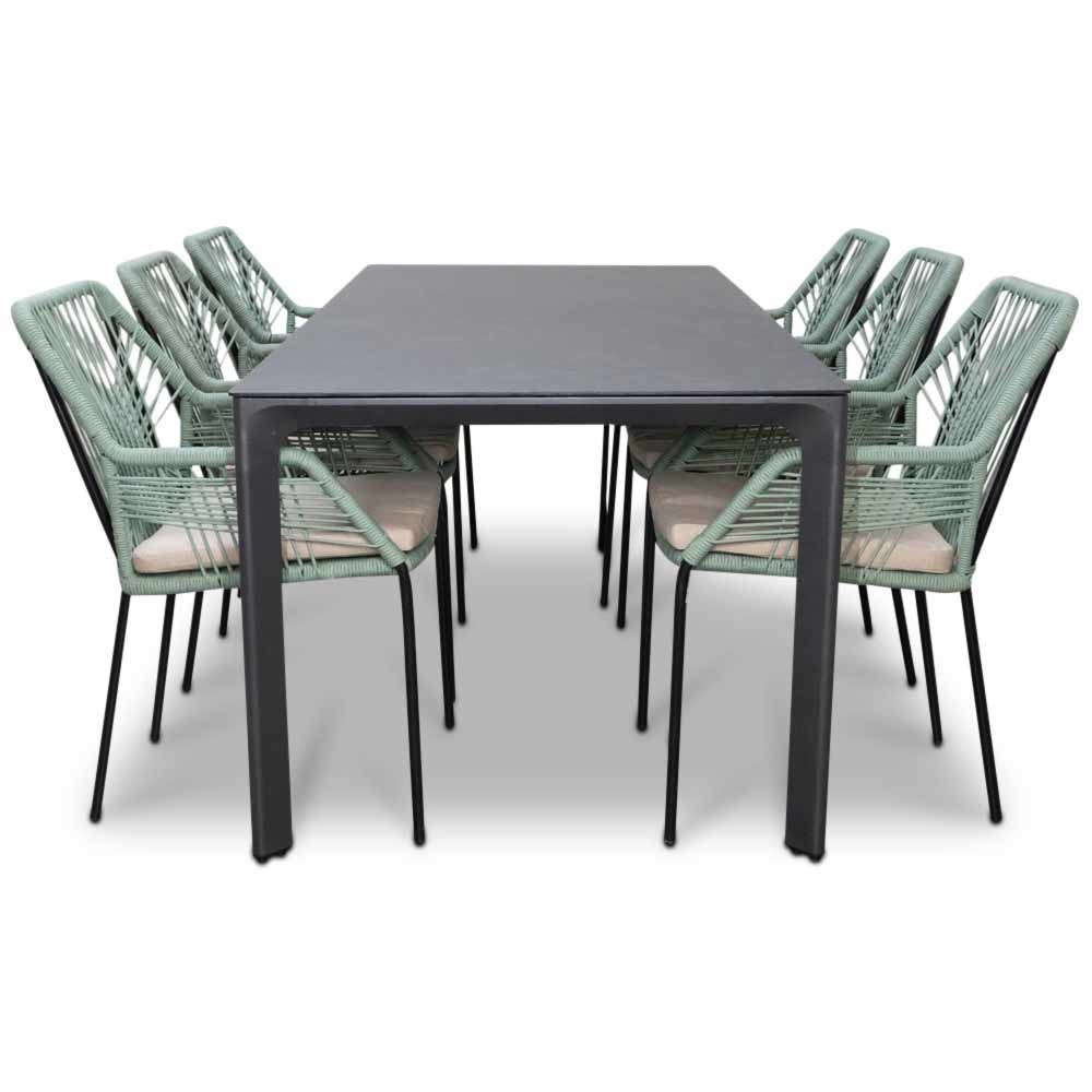 Carcassonne/Seville mint dining tuinset 7-delig | stapelbaar | 200cm