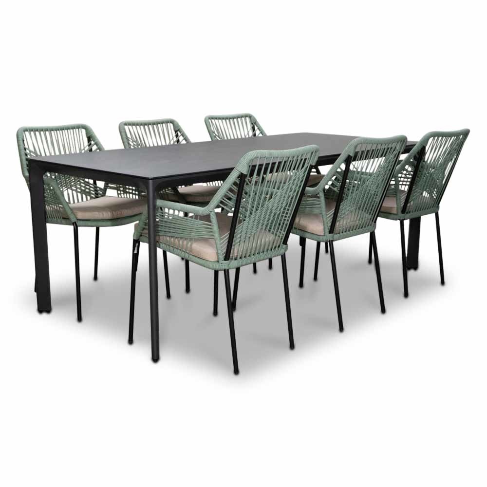 Carcassonne/Seville mint dining tuinset 7-delig | stapelbaar | 200cm