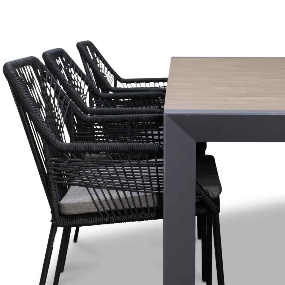 Cortona/Seville zwart dining tuinset 7-delig | stapelbaar | 220cm