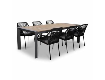 Cortona Natural/Seville zwart dining tuinset | 6 personen | polywood | 220cm