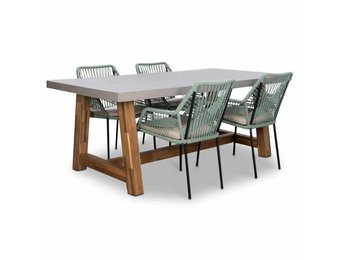Veltis/Seville mint dining tuinset | 4 personen | betonlook + touw | 200cm