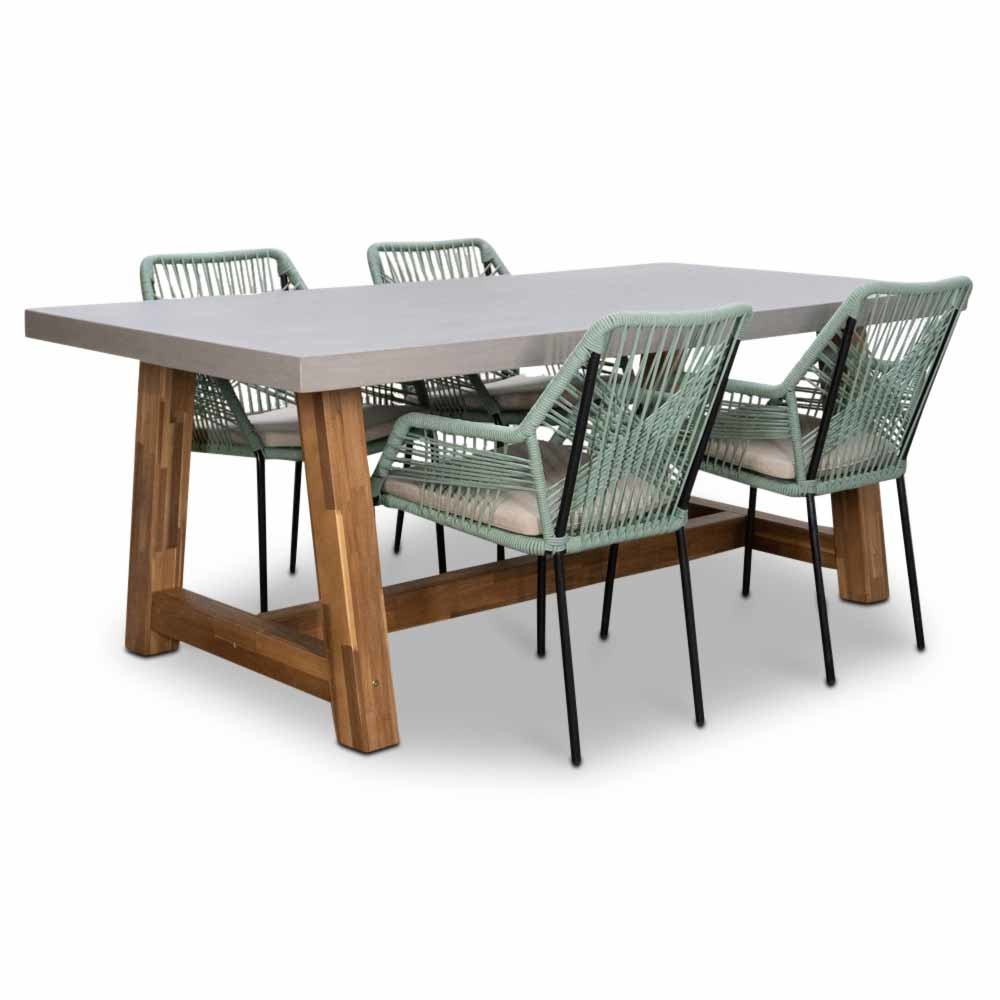 Veltis/Seville mint dining tuinset | 4 personen | betonlook + touw | 200cm