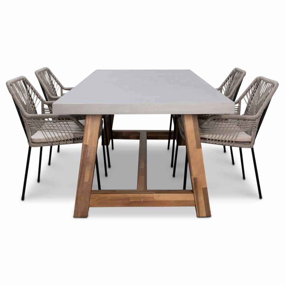 Veltis/Seville zand dining tuinset | 4 personen | betonlook + touw | 200cm
