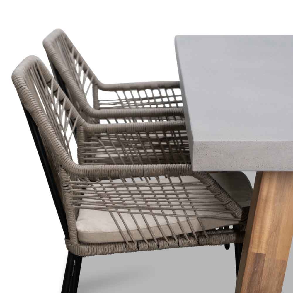 Veltis/Seville zand dining tuinset | 4 personen | betonlook + touw | 200cm