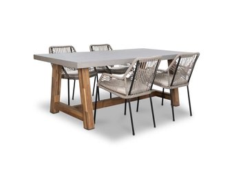 Veltis/Seville zand dining tuinset | 4 personen | betonlook + touw | 200cm
