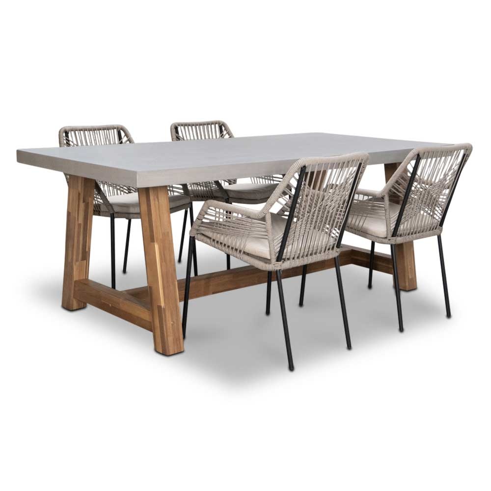 Veltis/Seville zand dining tuinset | 4 personen | betonlook + touw | 200cm