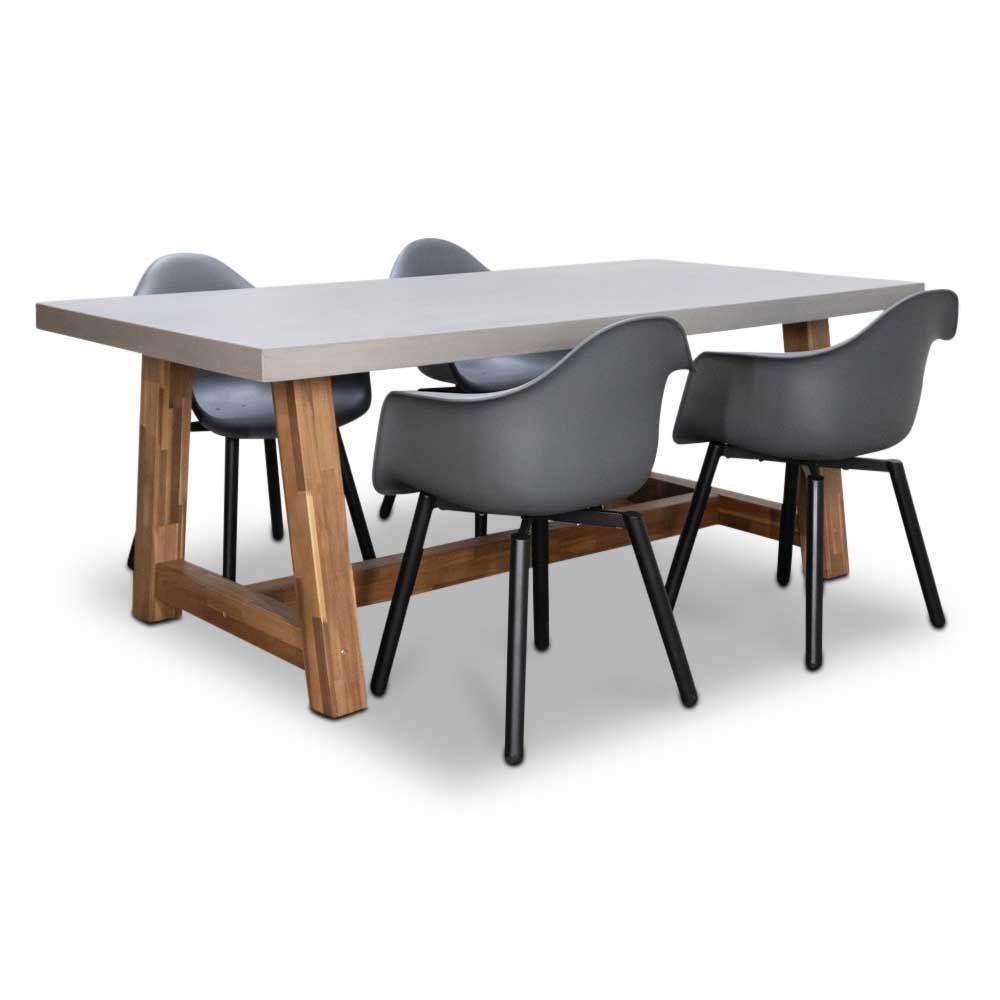 Veltis/Montreux dining tuinset | 4 personen | betonlook + kunststof | 200cm afbeelding