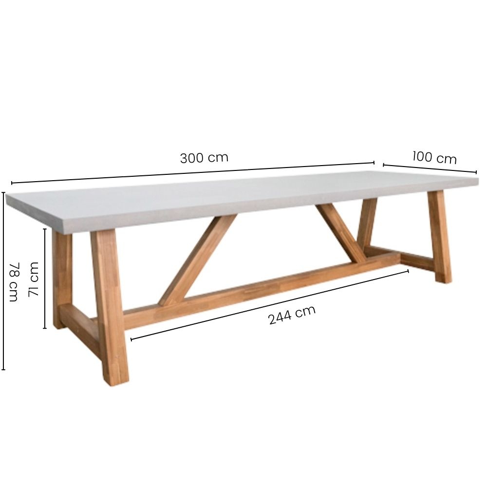 Veltis dining tuintafel 8 personen | polystone + hardhout | betonlook | 300cm