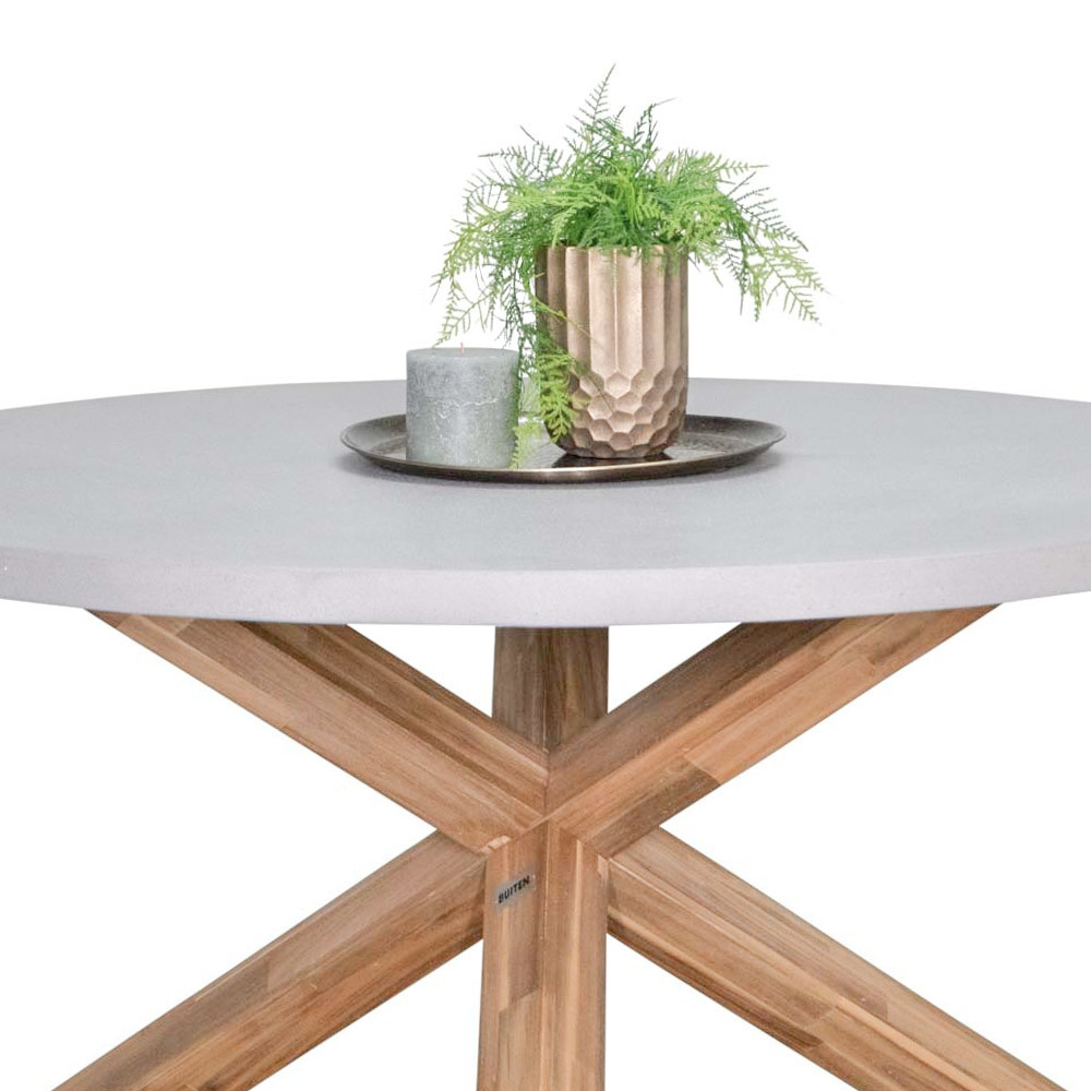Nancy dining tuintafel 4 personen | polystone + hardhout | betonlook | Ø135cm rond