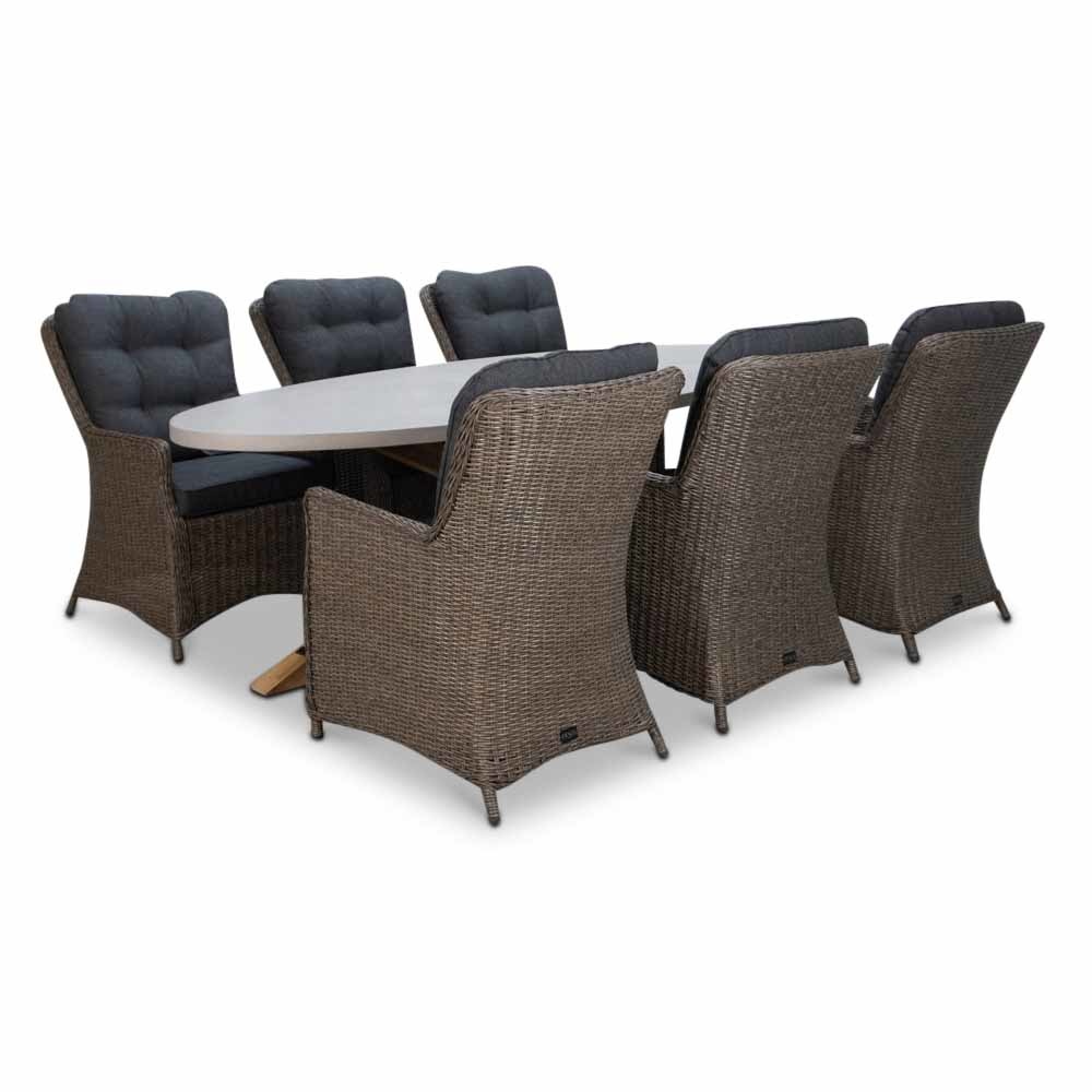 Livorno/Elip Blended Brown dining tuinset 7-delig | betonlook | 240cm