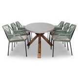 Livorno/Seville mint dining tuinset | 6 personen | betonlook + touw | 240cm