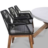 Livorno/Seville hout zwart dining tuinset | 6 personen | betonlook + touw | 240cm