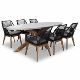 Livorno/Seville hout zwart dining tuinset | 6 personen | betonlook + touw | 240cm