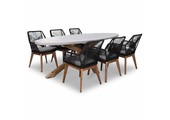 Livorno/Seville hout zwart dining tuinset | 6 personen | betonlook + touw | 240cm