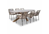 Livorno/Seville zand dining tuinset | 6 personen | betonlook + touw | 240cm