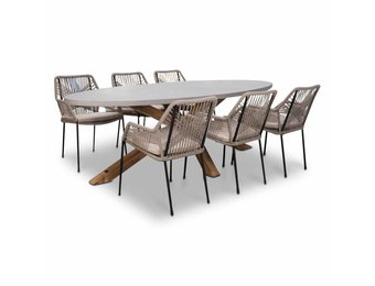 Livorno/Seville zand dining tuinset | 6 personen | betonlook + touw | 240cm