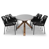 Livorno/Seville zwart dining tuinset | 6 personen | betonlook + touw | 240cm